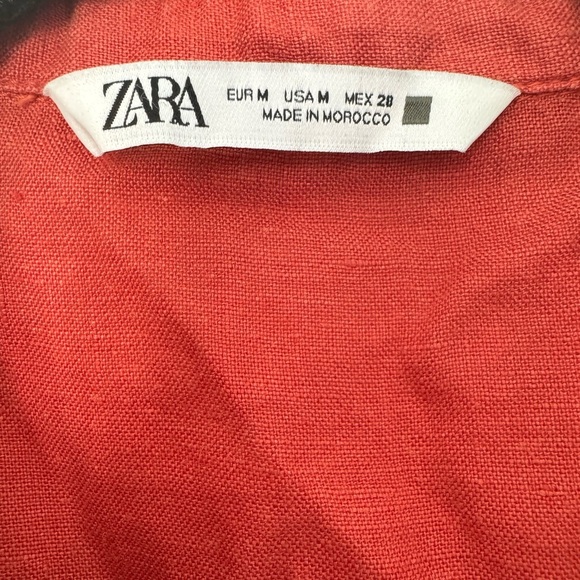 Zara Linen Blend Crop Shirt Button Down Short Sleeves Red-Orange - Picture 3 of 6